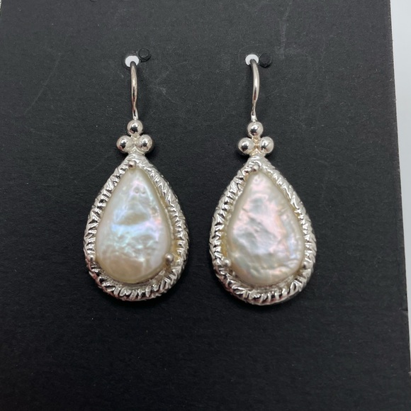 Sterling & Large Baroque Pearl Earrings - Picture 2 of 8